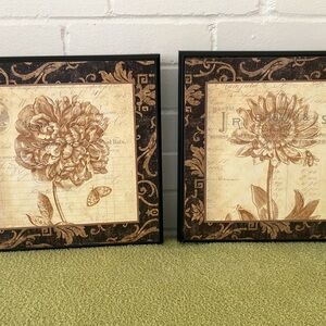 Vintage Floral Art Set with Black Frames